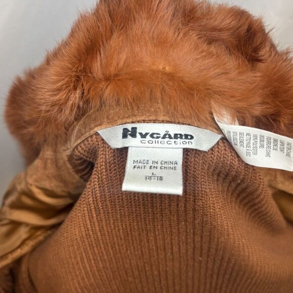 Nygard Suede Fur Knit Sweater Jacket Removable Collar Perforated Womens Brown - Picture 9 of 9